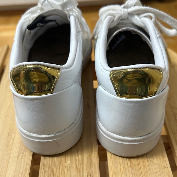 adidas Women's White Patent Sneakers with Gold Accents - Picture 8 of 12